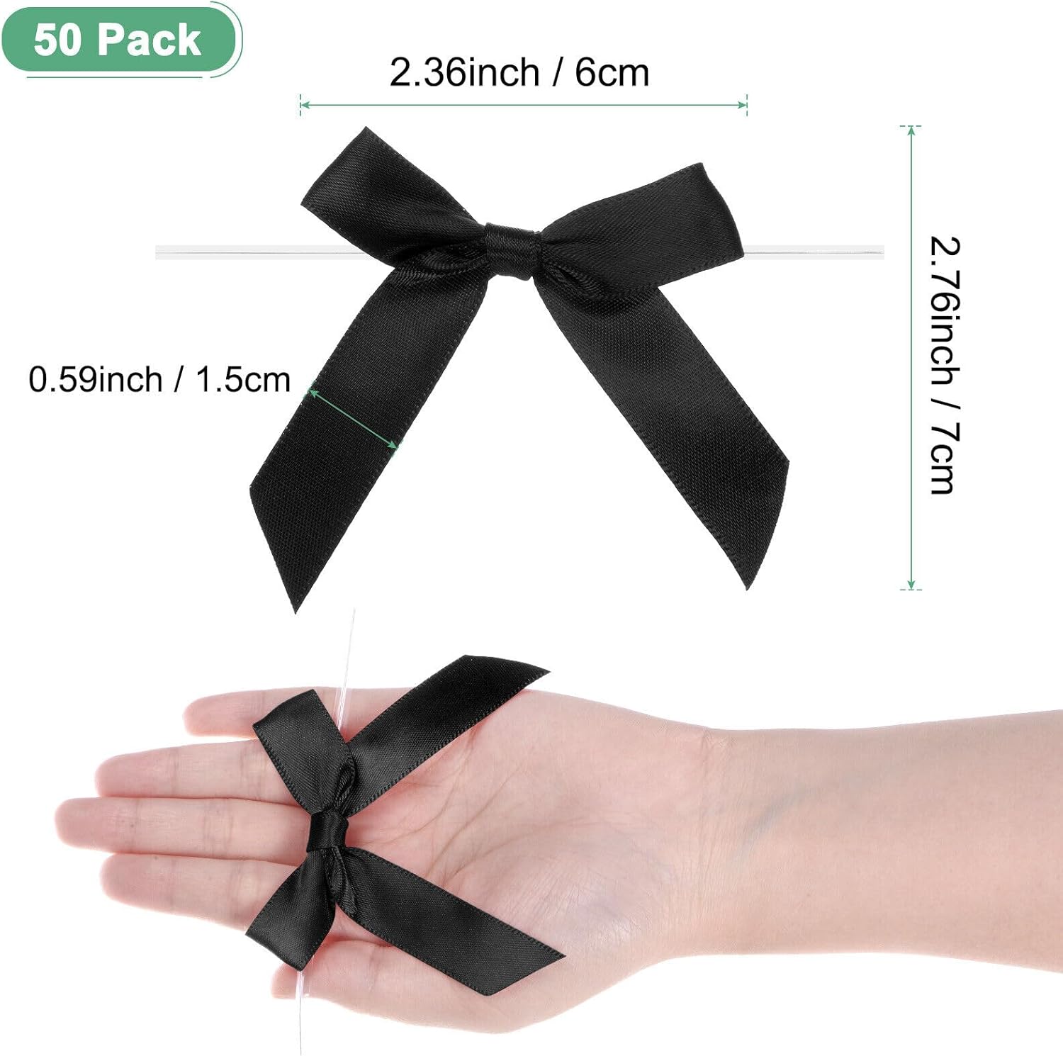 Home and Garden Parts 50-Pack Satin Ribbon Twist Tie Bows 2.4x2.8" Bow Twist for Craft Black #CN/251024/08781