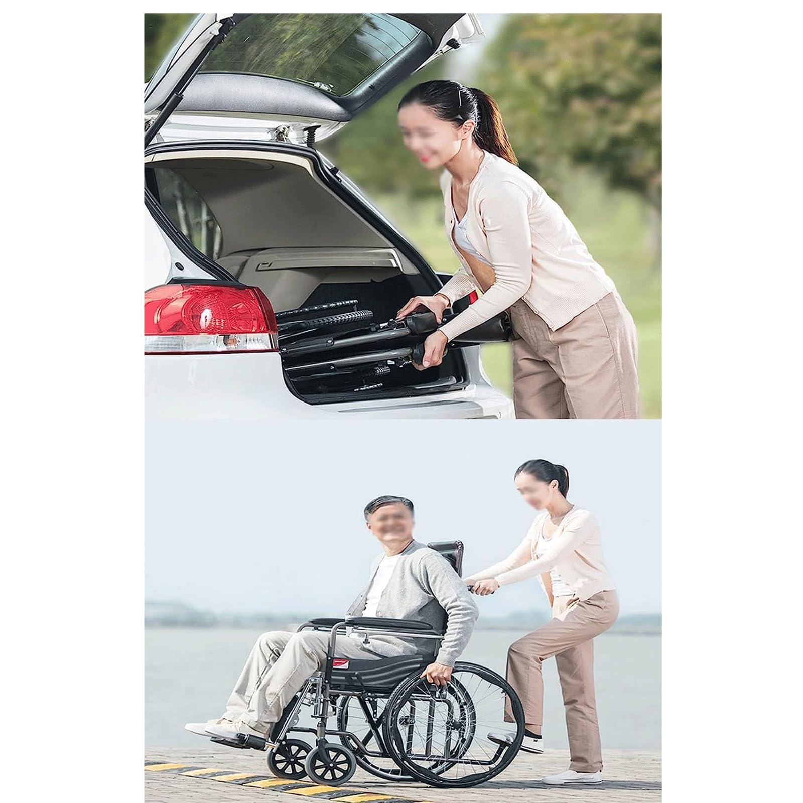 Silla de Ruedas Silla de Ruedas reclinable, Silla de Ruedas Manual Ligera con Mesa de Comedor, Silla de baño, cómoda, Silla de Ducha de baño de Acero confiable