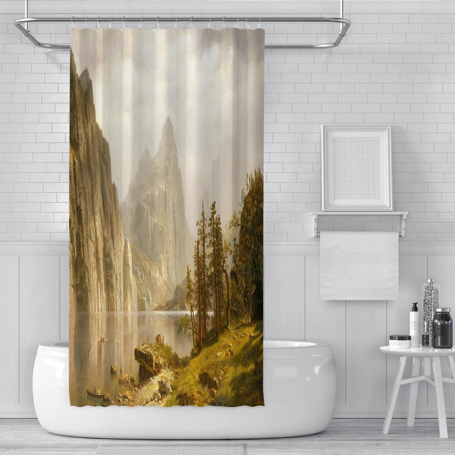 Retro Shower Curtain for Bathroom Misty Mountain Shower Curtain Liner Aesthetic Decor Yosemite Valley Shower Curtain Set with Hooks W108 x L72(in) (Shower Curtain W60 x L79(in))