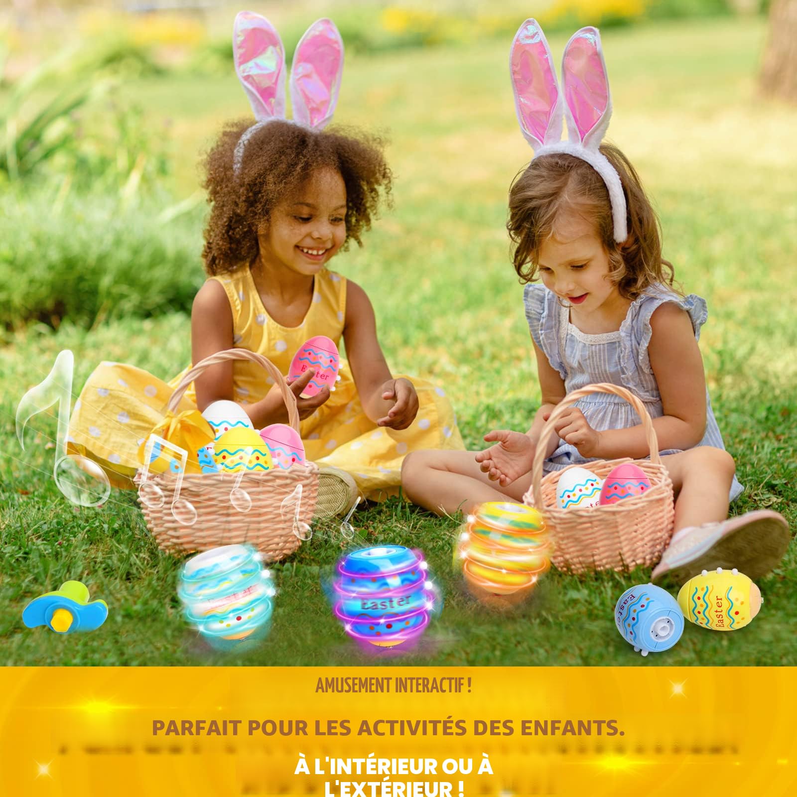 JOYIN Lot de 6 paniers à œufs de Pâques de 20,3 cm avec poignée et herbe tricolore de 55 g pour cadeaux de fête de jardin, chasse aux œufs de Pâques, friandises JOYIN Lot de 6 paniers à œufs de Pâques de 20,3 cm avec poignée et herbe tricolore de 55 g pour cadeaux de fête de jardin, chasse aux œufs de Pâques, friandises
