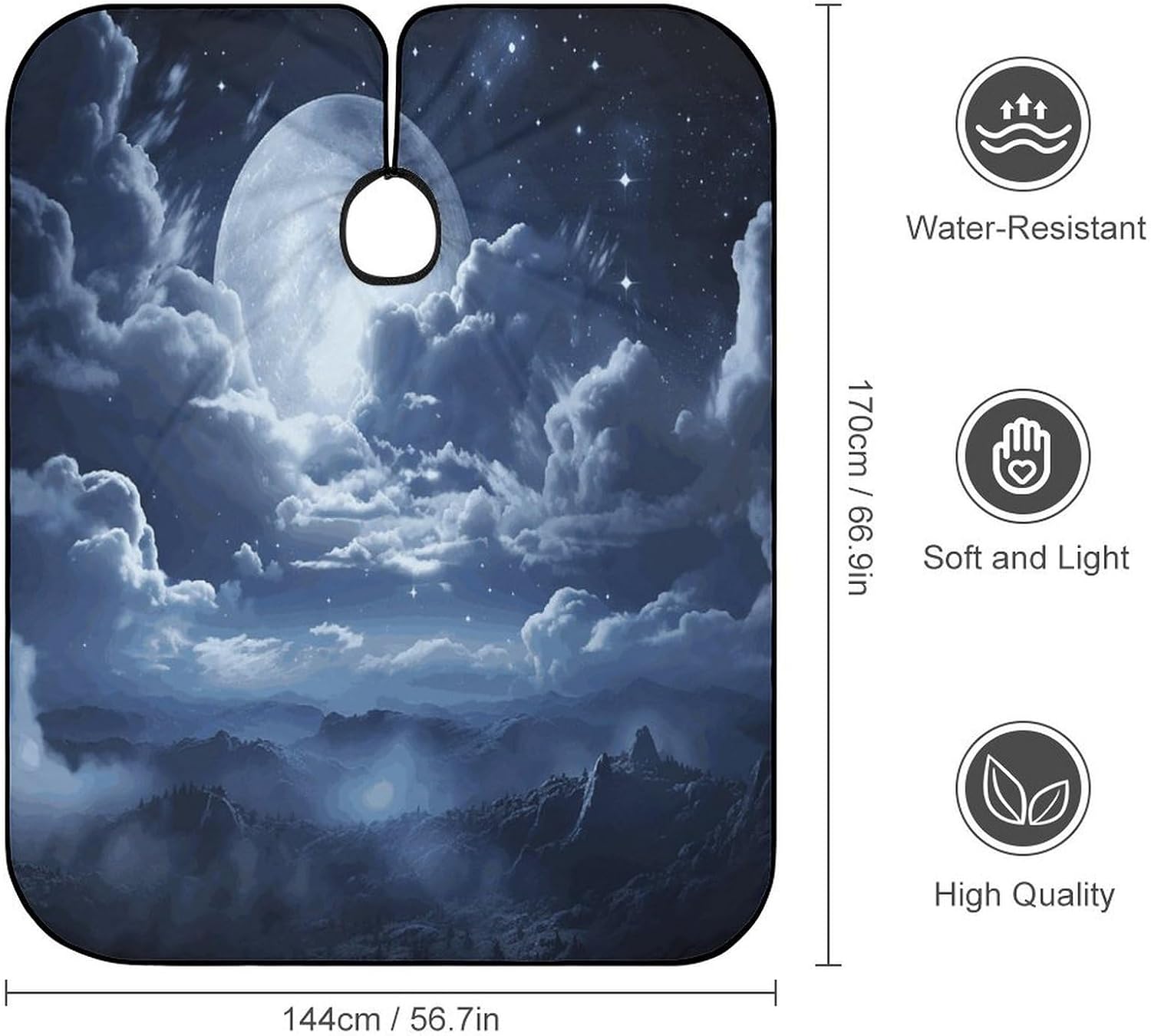Cloudy Night Sky Full Moon Apron for Women Men,Barber Cape with Adjustable Snap Closure,Hair Cutting Cape,66.9 X 56.7 Inches for Hair Dye, Comb-out, Styling, Shampoo