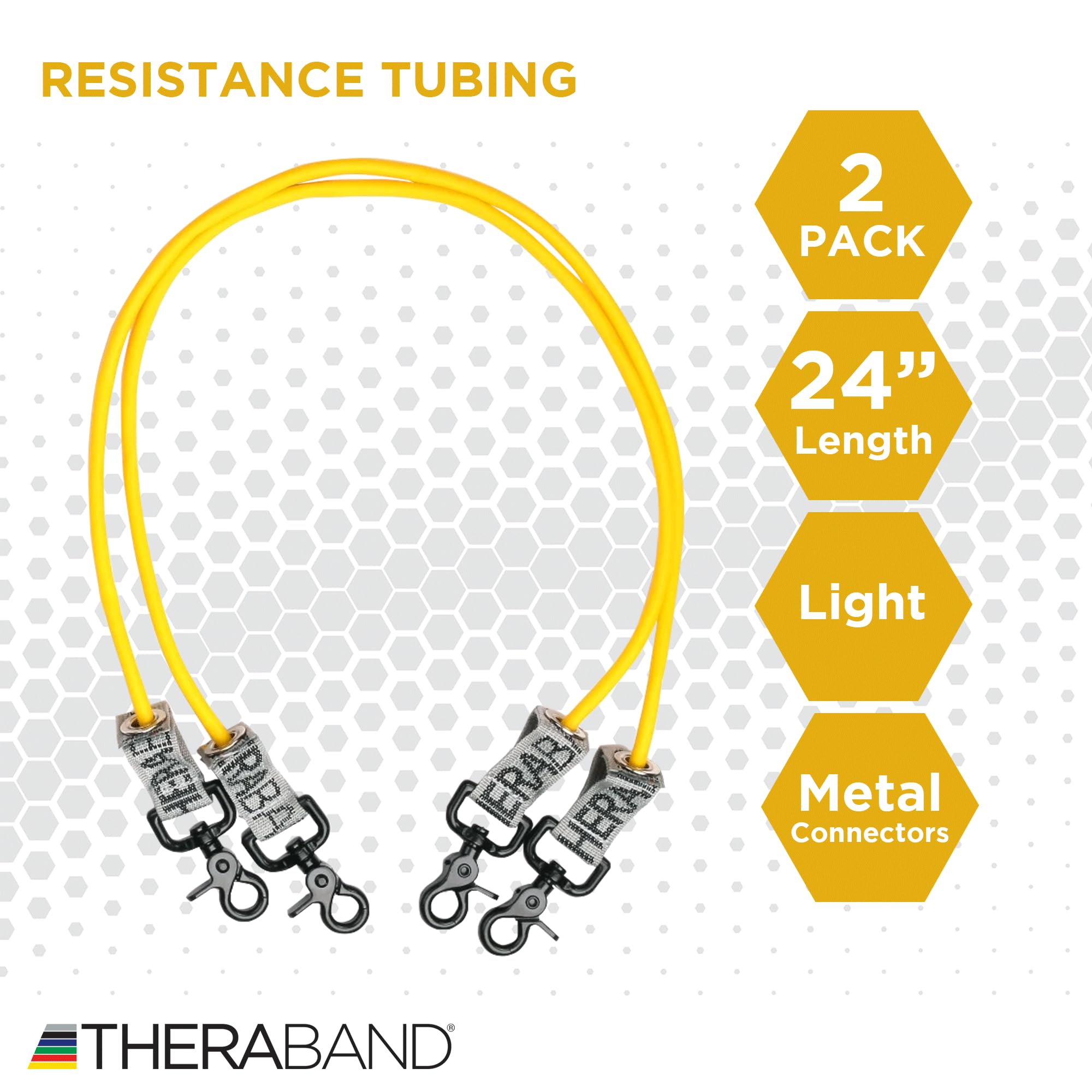 THERABAND Tubo di resistenza professionale in lattice, 60 cm, con connettori per esercizi, fisioterapia, pilates, allenamenti a casa e riabilitazione, giallo, set da 2