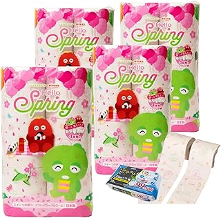 【春限定】ガチャピン・ムック トイレットペーパー ハロースプリング 12ロール×4 パック（計48ロール）＆ 除菌トイレクリーナーセット キャラクタープリント スイーツの香り 新生活 挨拶 ギフト