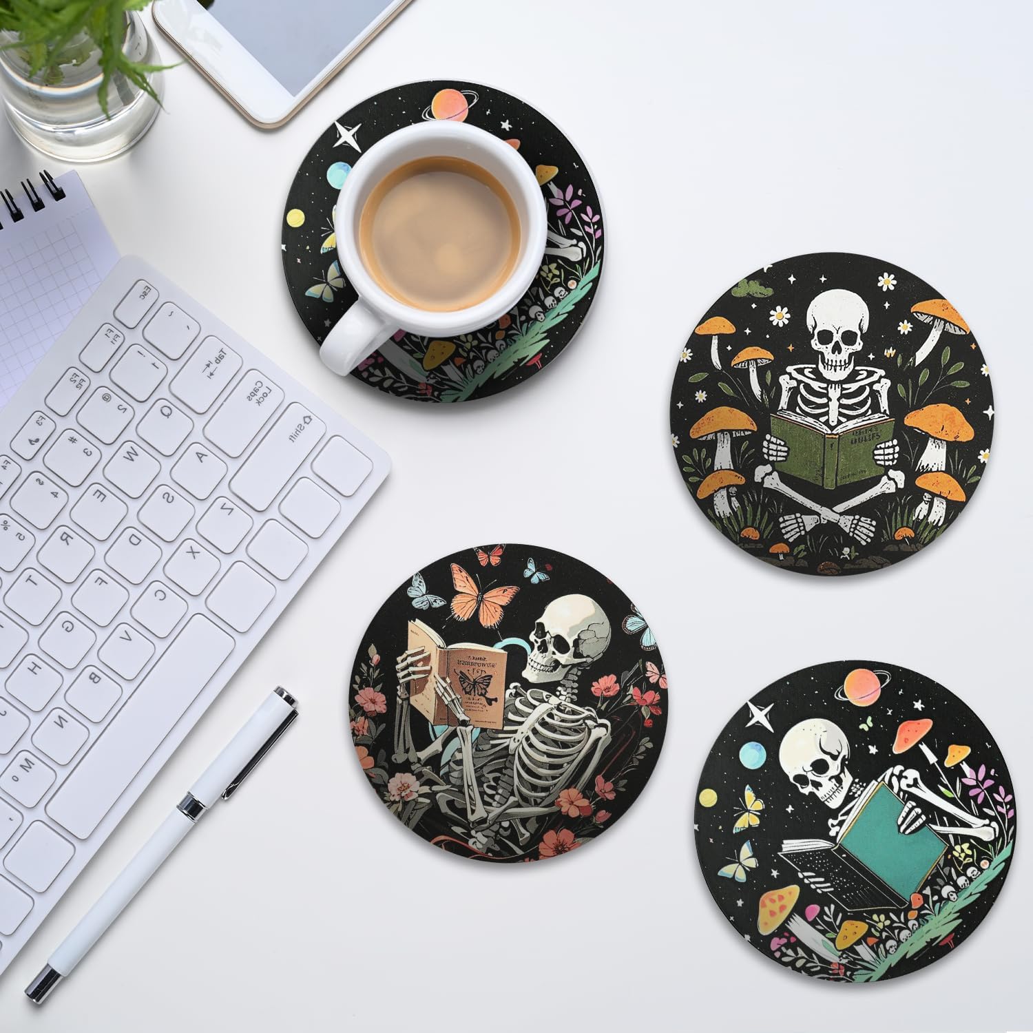 Book Club Gifts Bulk for Book Lovers,6 Pcs Book Theme Wooden Coaster for Mug Cup Tumbler,Library Decor,Cool Book Stuff for Bookworms Nerd Readers Friend Men Or Women - Image 3