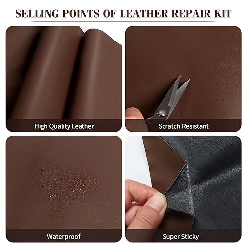 Miniatura 132 de Cinta de reparación de cuero, parche de reparación de cuero autoadhesivo para sofá, muebles, sofás, asientos de automóvil, kit avanzado de Café
