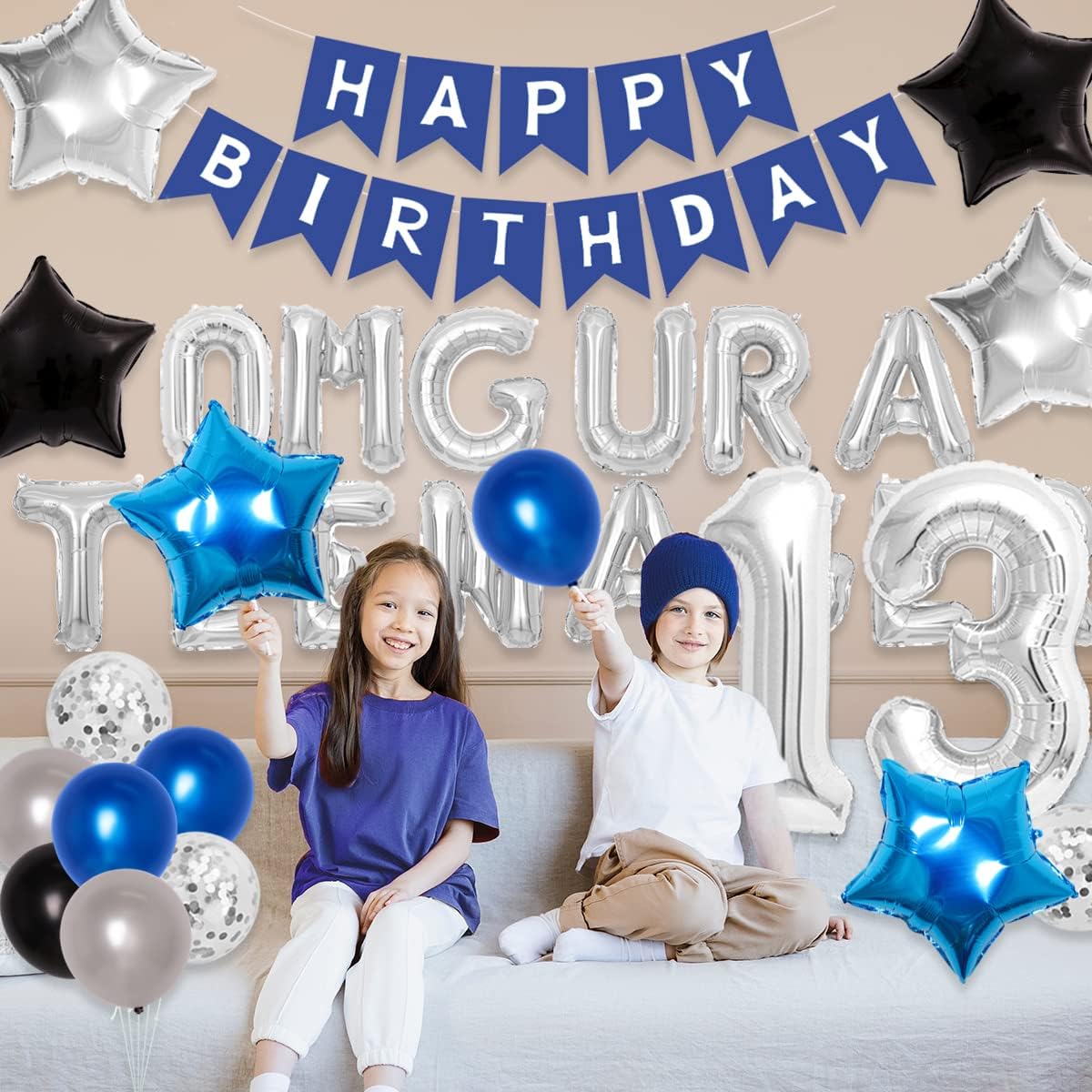 13th Birthday Party Decorations for Boys Blue OMG U A Teenager Balloon Banner 13th Birthday Party SuppliesCake Topper Happy 13 Birthday Mean Party Decorations