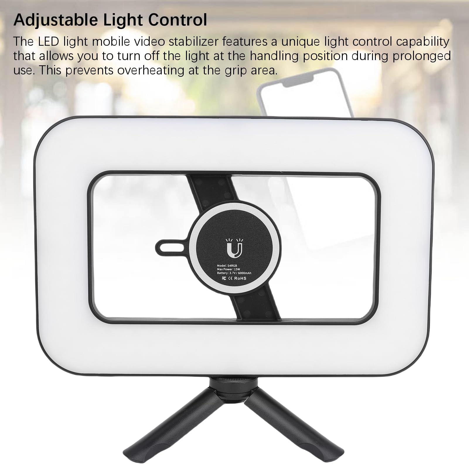 Fockety Zestaw wideo do smartfona, 2500-6500k RGB 0-359° Szeroki zakres Telefon komórkowy ręczny stabilizator Regulowany magnetyczny telefon wideo stabilizator ze światłem