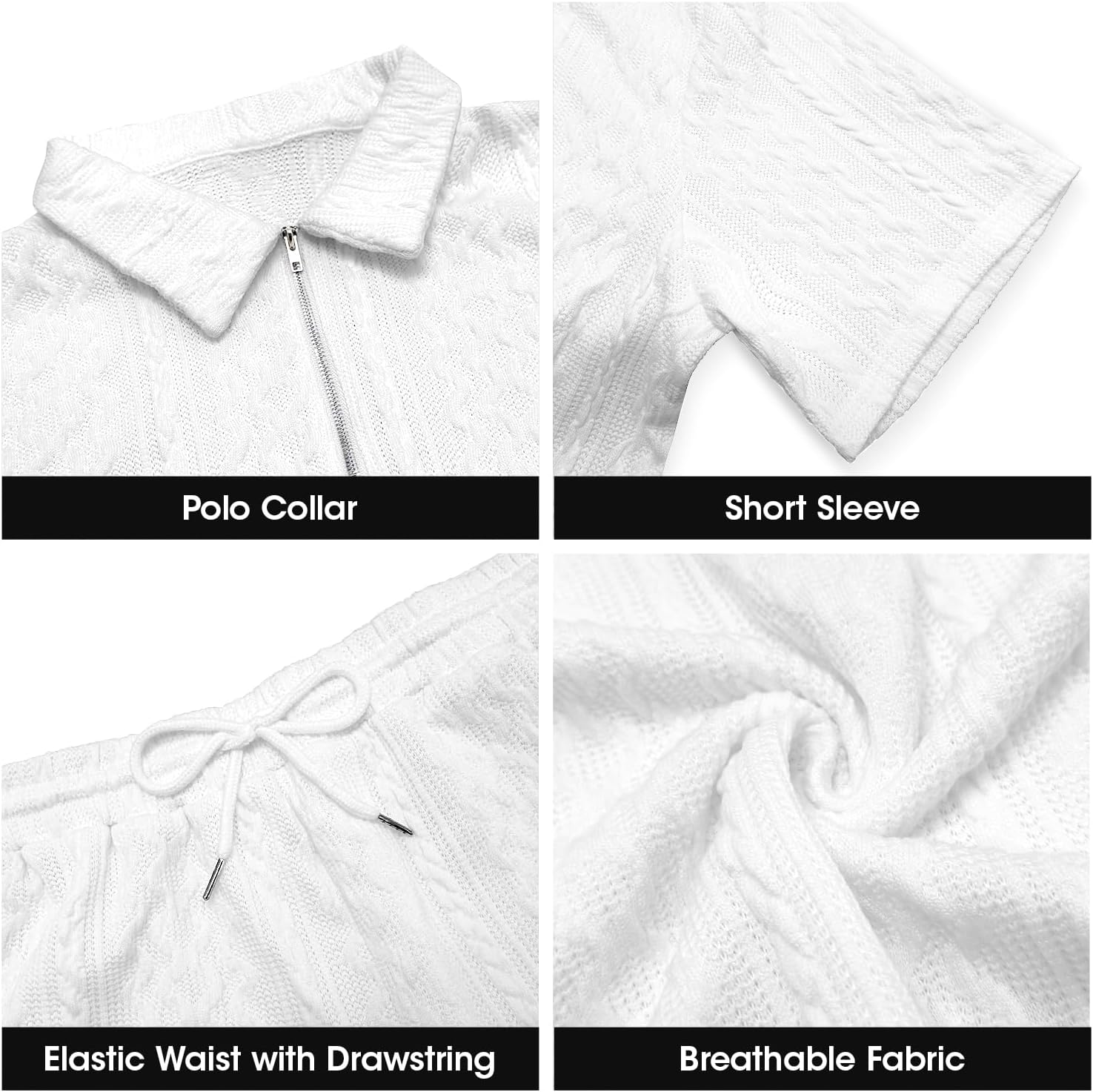 Mens 2 Piece Short Sets Summer 2025 - Zip Polo & Elastic Waist Shorts, Breathe Comfortable Tracksuit with Pockets