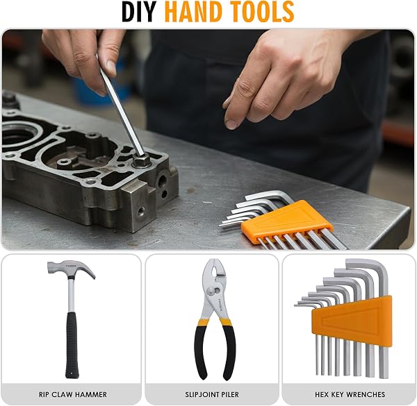 134-Piece Tool Kit – Home & Car DIY Hand Tools Set with Hammer, Hex Keys, Screwdrivers, Sockets, Measuring Tape, Fasteners & Tool Box – Complete Repair & Maintenance Set - 4