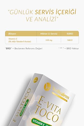 E-Vita Toco Vitamin E 100mg, 30 Kapsül, Antioksidan Takviyesi