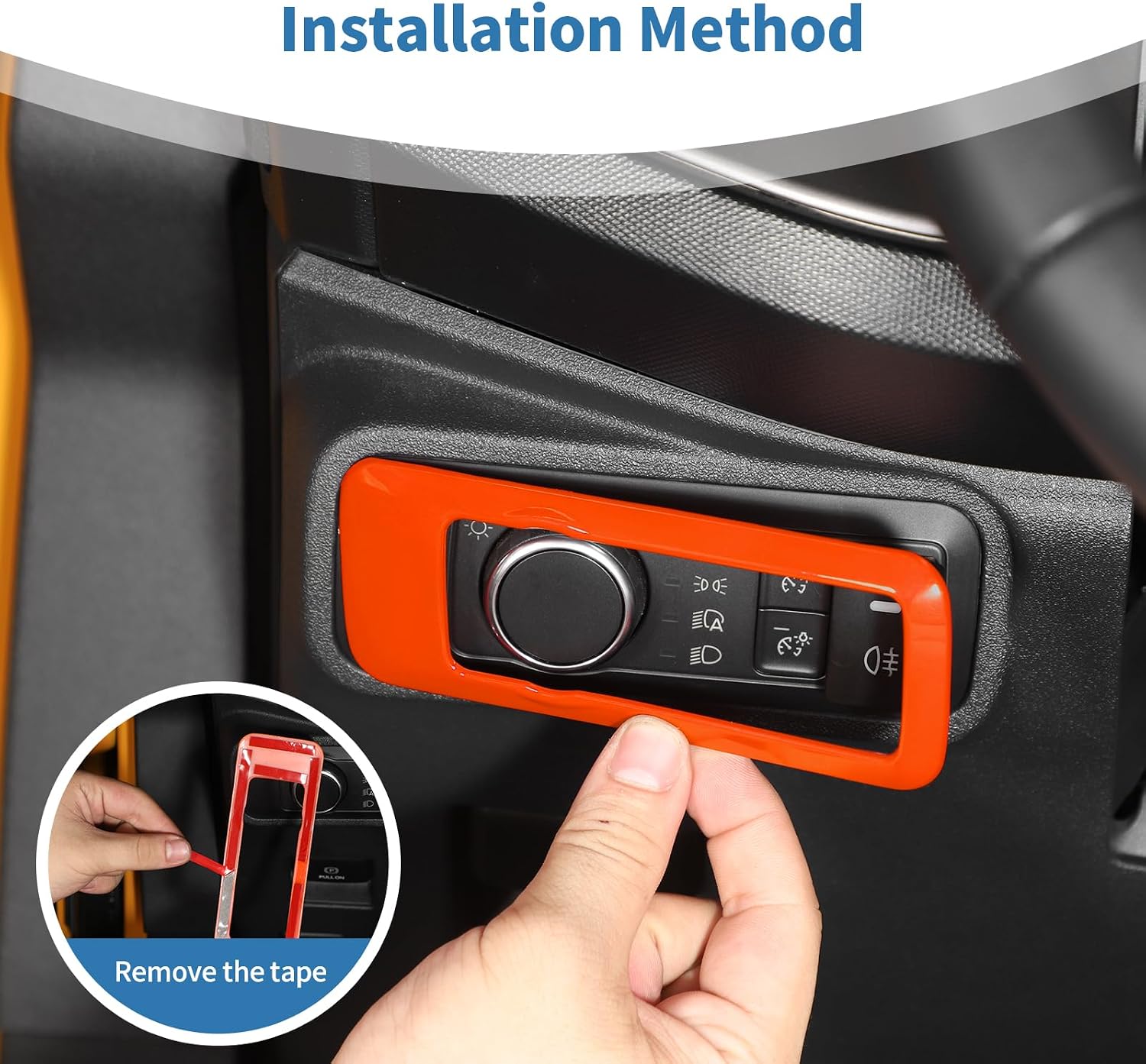 for Mustang Headlight Knob Panel Trim Cover for Bronco/Bronco Sport 2021-Present for Mustang 2024-Present Orange Interior Accessories