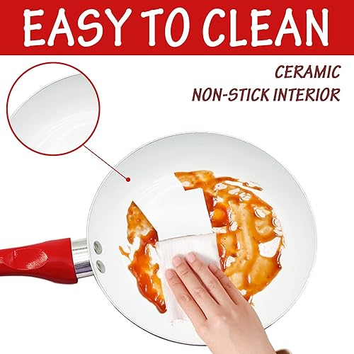 Miniatura 3 de Juego de sartenes antiadherentes sartenes de 8 pulgadas sartenes de cerámica de 9 y 95 pulgadas con tapas de vidrio sartén de cerámica de doble capa