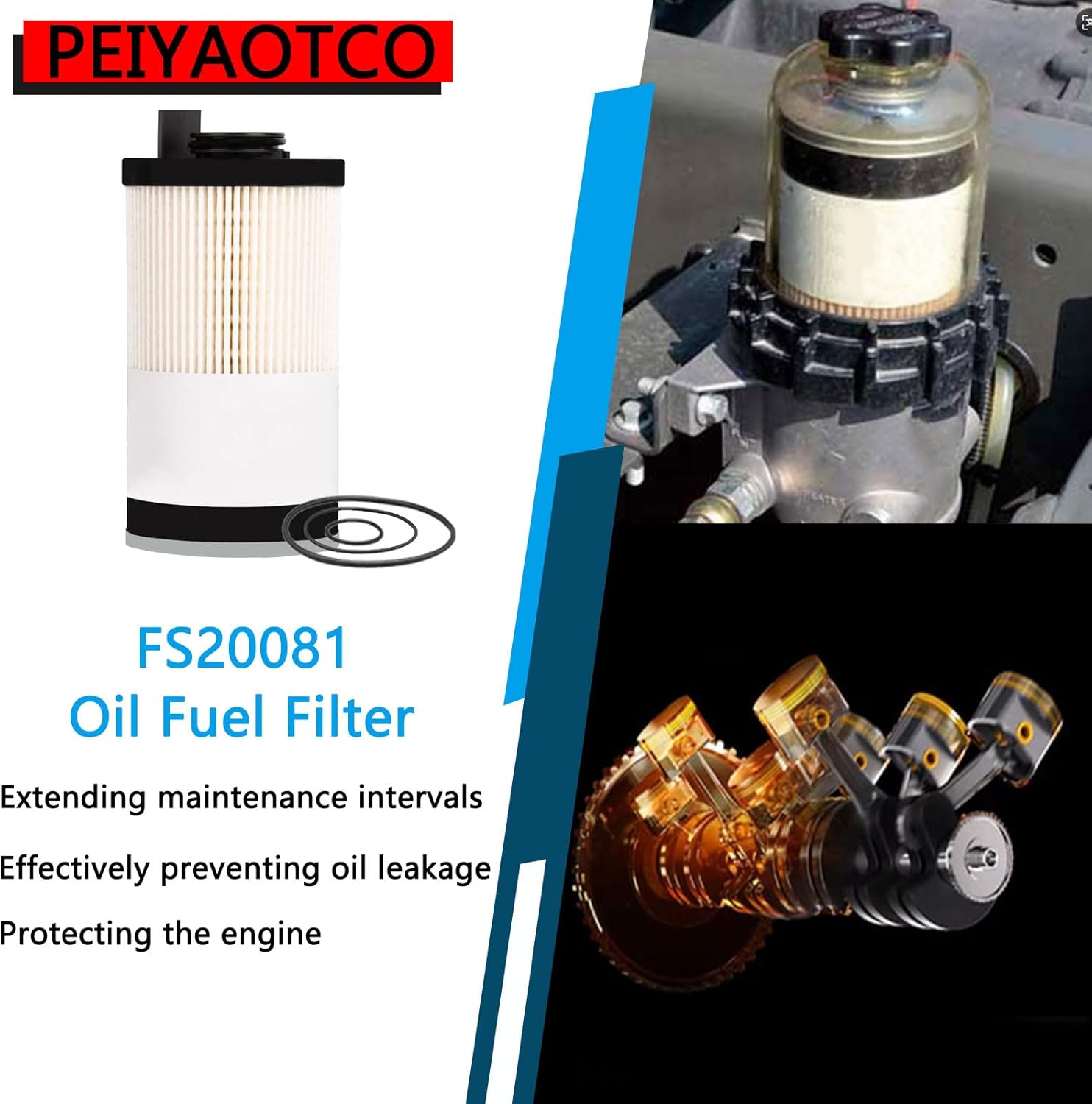 FS20081 Fuel Filter Compatible with Detroit Diesel B6.7 L9 DD5 DD8 Cummins ISB ISL 2017 Engines Fuel Water Separator Filter Replace PF46171 L20081 A245007 RH32032 SF57031 6PACK