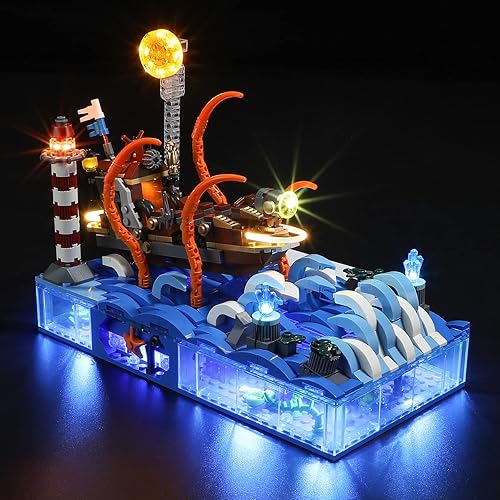 Funwhole Juego de construcción con luces LED  Juego de bloques de construcción de barco de aventura oceánica 824 piezas para adolescentes y adultos