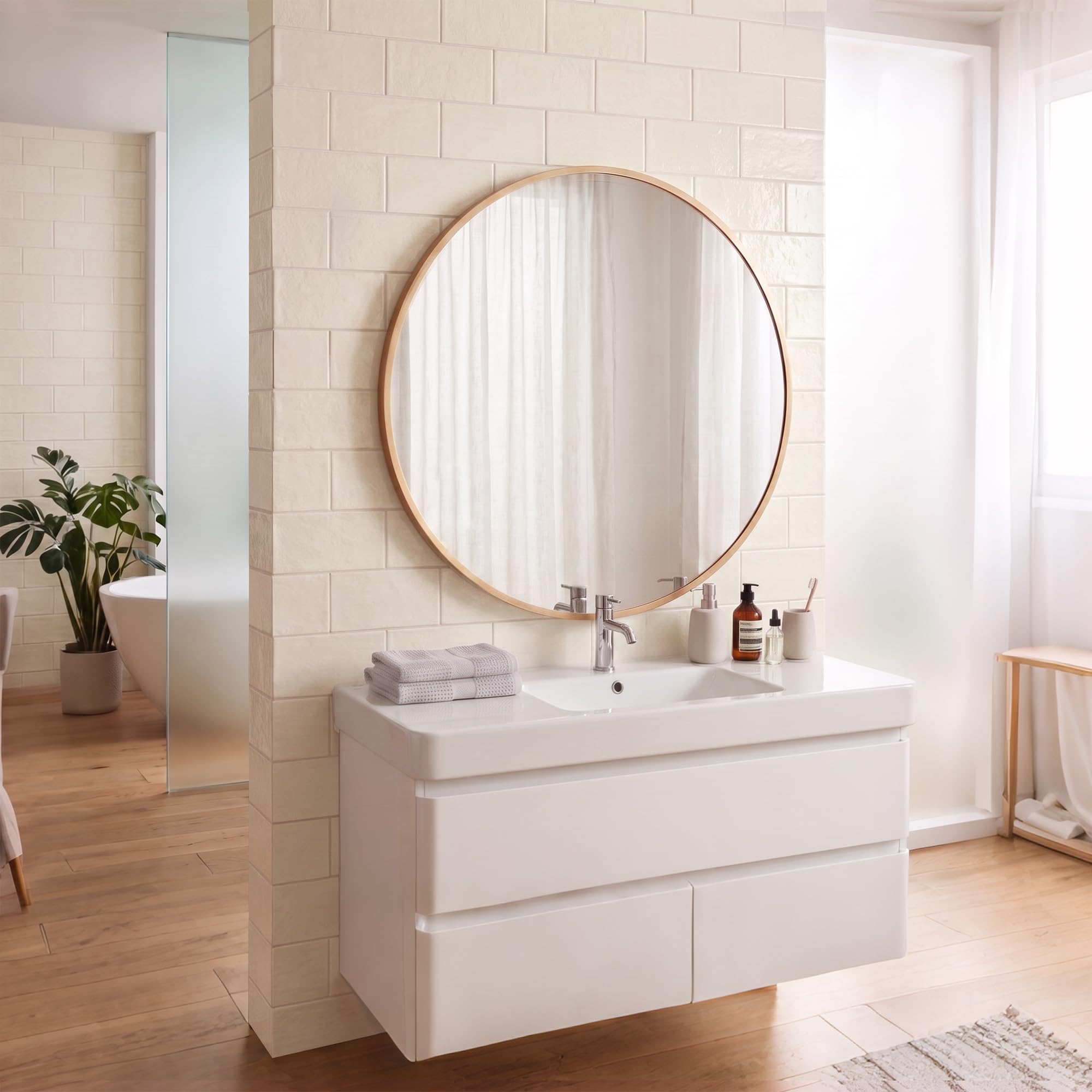 HOMCOM Espejo de Pared Redondo 61 cm baño Dorado