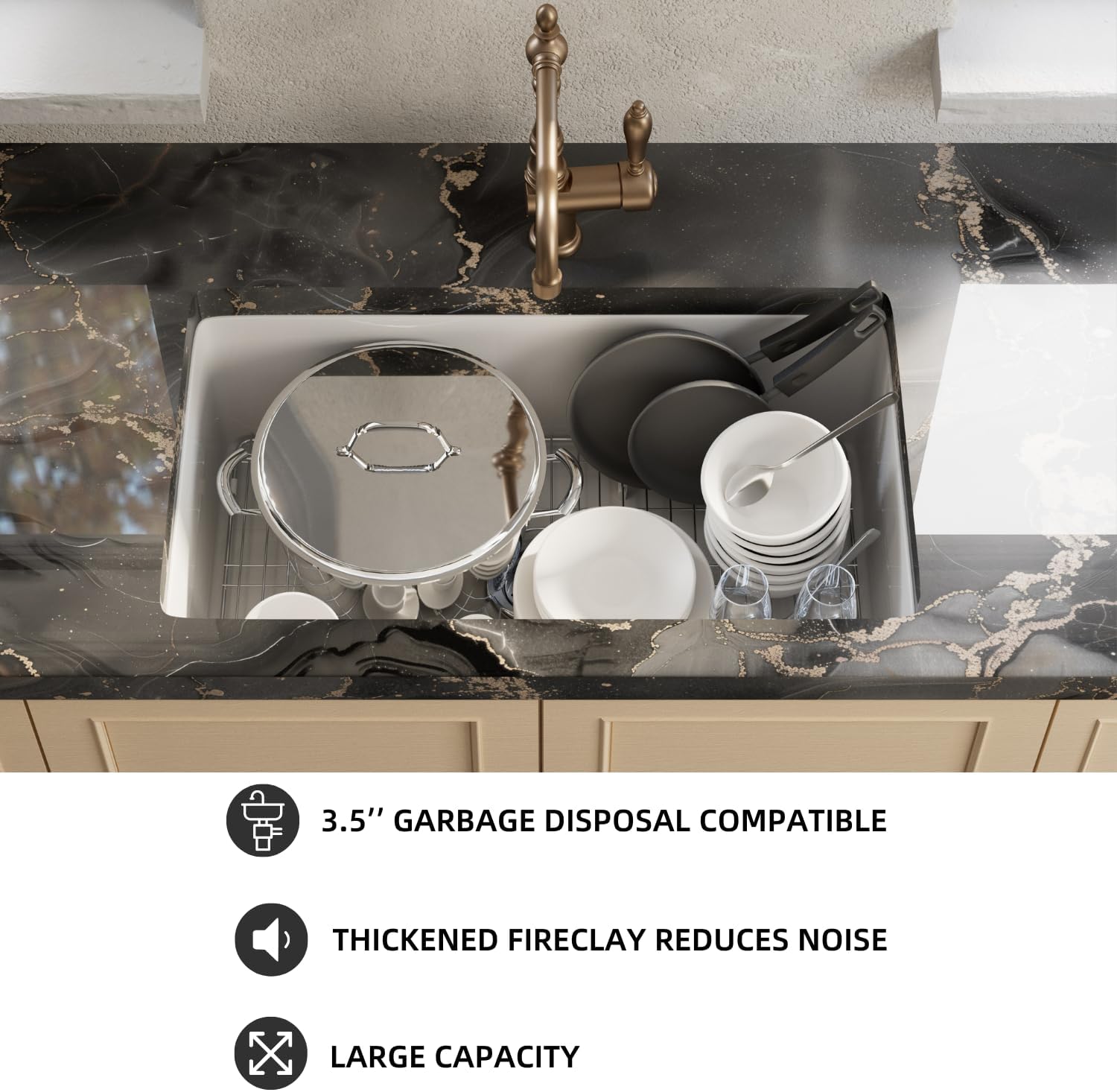 32 Inch White Undermount Kitchen Sink, Los Flexi Dual Mount Single Bowl White Kitchen Sinks, 32”L×19”W Fireclay Porcelain Ceramic Rectangular Sink With Sink Grid And Drain Strainer