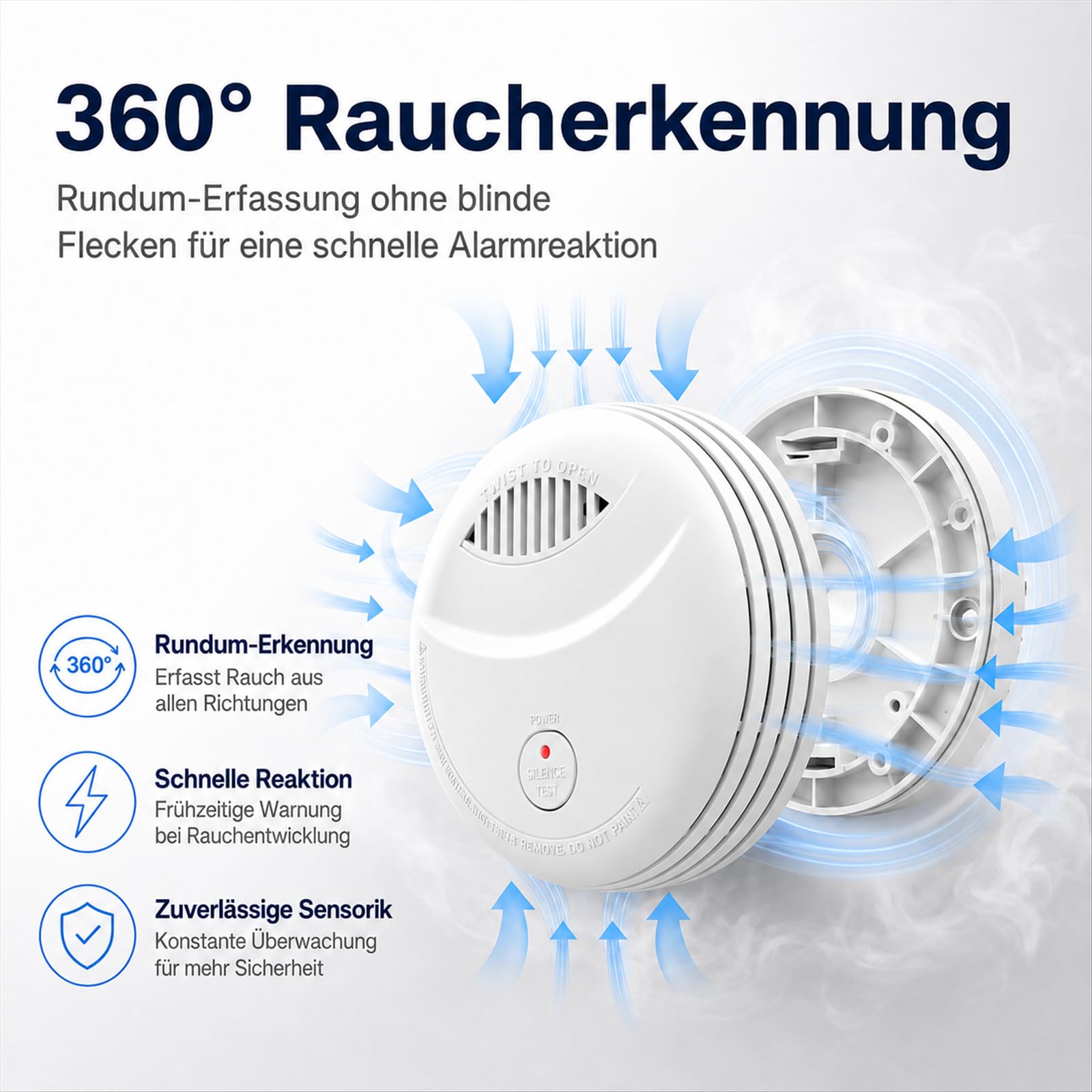 WiFi Rauchmelder mit App-Benachrichtigung, 10-Jahre Batterie, Vernetzbar, Geprüft nach DIN EN 14604, Optischer Rauchwarnmelder für Smart Home, Einfache Installation,3 PCS