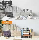 HMXLJJY Organizer da scrivania in rete con portadocumenti, organizer per lettere a 5 ripiani con portariviste, organizer da scrivania e portaoggetti per forniture per ufficio, casa o scuola, nero - 4