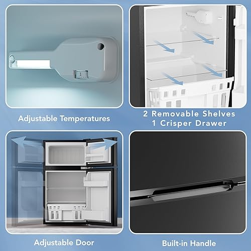 Miniatura 3 de Mini refrigerador de 3.1 pies cúbicos con congelador, refrigerador compacto de 2 puertas, mini refrigerador con estantes de vidrio extraíbles