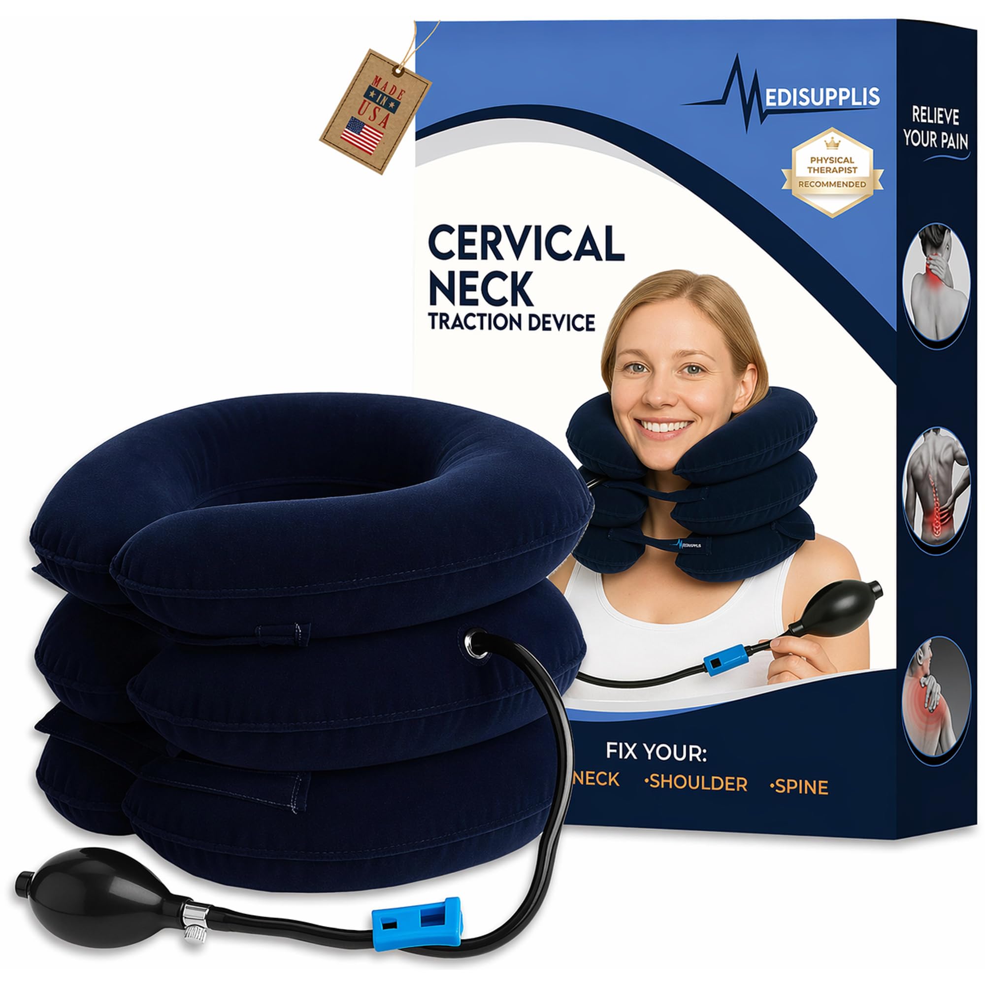 Estirador de cuello para aliviar el dolor, dispositivo de tracción cervical ajustable, soporte inflable para el cuello y almohada de descompresión para uso doméstico