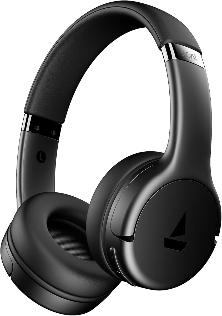 Boat 2025 Launch Rockerz 411, 40Ms Low Latency, 40Hrs Battery, 40Mm Drivers, ENx Tech, Stream Ad Free Music via App Support, Bluetooth Headphones, Wireless Over Ear Headphone with Mic (Active Black)