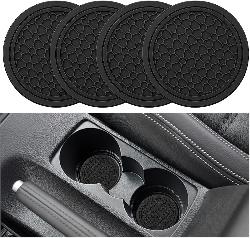 Tapetes Redondos para Porta-Copos Automotivo Guilcam em PVC Antiderrapante Preto, 7 cm, Kit com 4