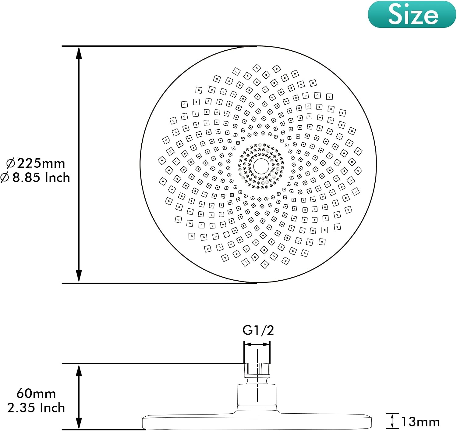 Rainfall Shower Head Fixed Showerhead 8.8-Inch Round Bathroom Rainhead Overhead Waterfall Shower Head with Adjustable Swivel Ball Joint | G1/2″ Universal Fitting | ABS Chrome