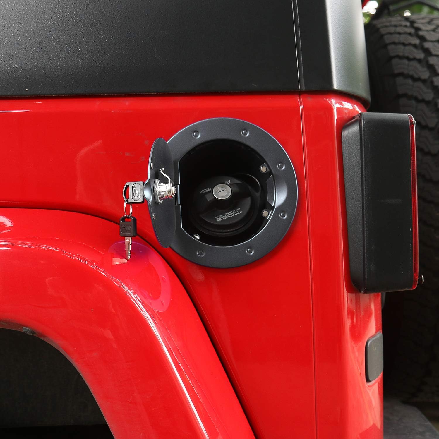 JeCar Gas Cap Cover Locking Fuel Filler Door Cover for 2007-2018 Jeep Wrangler JK & Unlimited Sport Sahara Rubicon X, Black