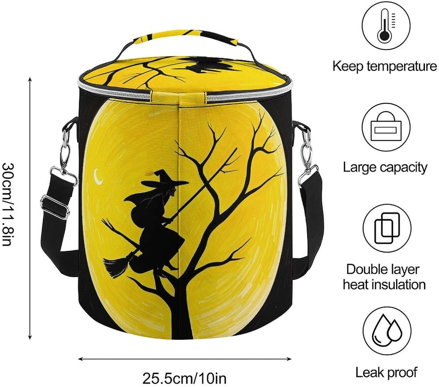Witch Ornament Lunch Bag 15L, Insulated Picnic Basket with Leakproof Design - Large Cooler Tote for Camping, Beach, Hiking & Groceries