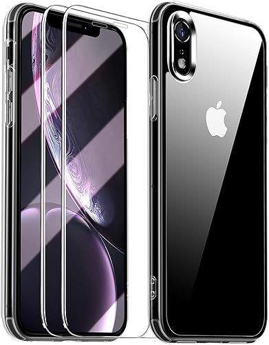 Dssairo Funda para iPhone XR, con 2 protectores de pantalla, protección completa de la cámara no amarillenta delgada a prueba de golpes, funda
