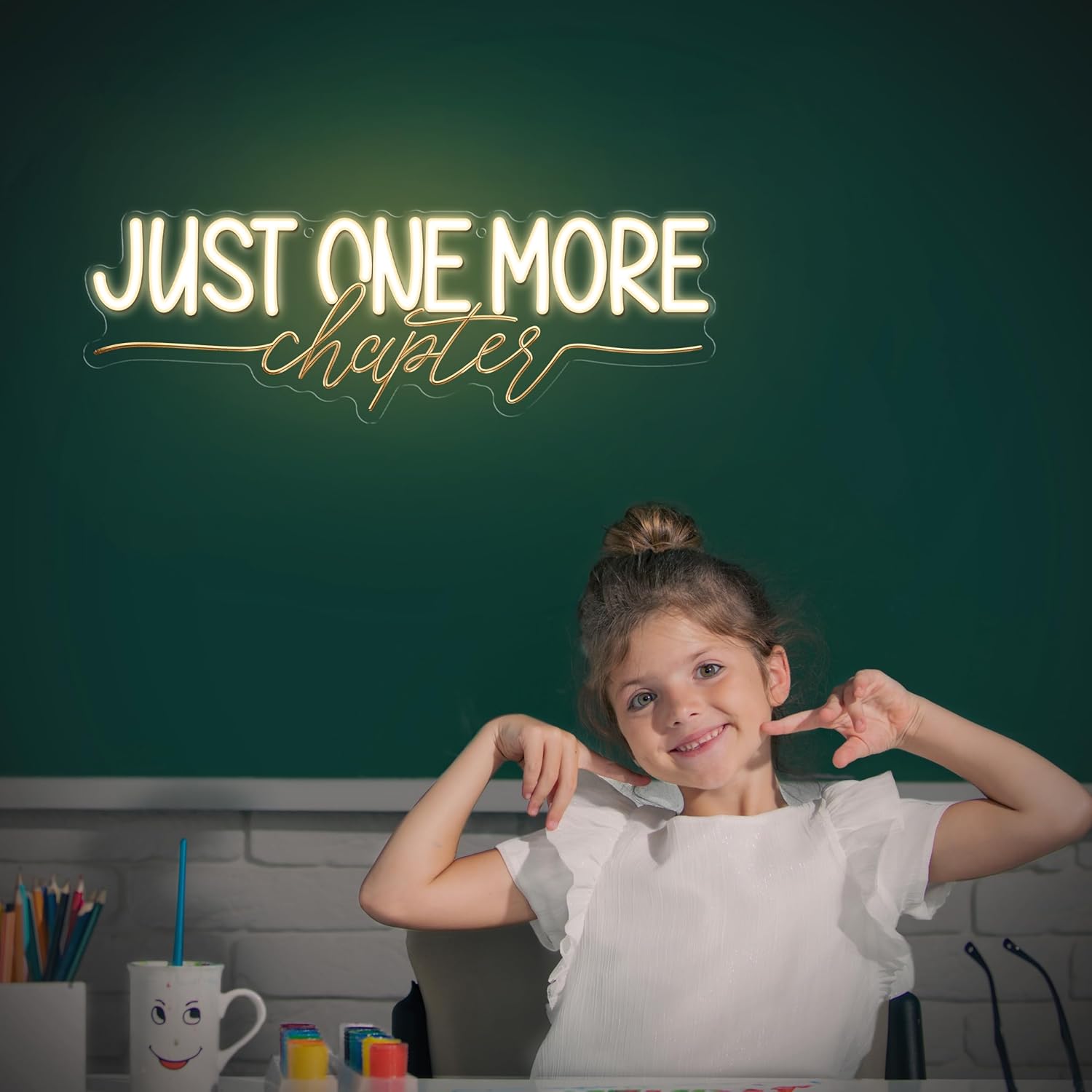 Kavaas Just One More Chapter Neon Sign for Wall Decor - LED Light Neon Signs for Reading Corner Library Classroom Book Club Wall Decor -Best Gifts for Teens Kids
