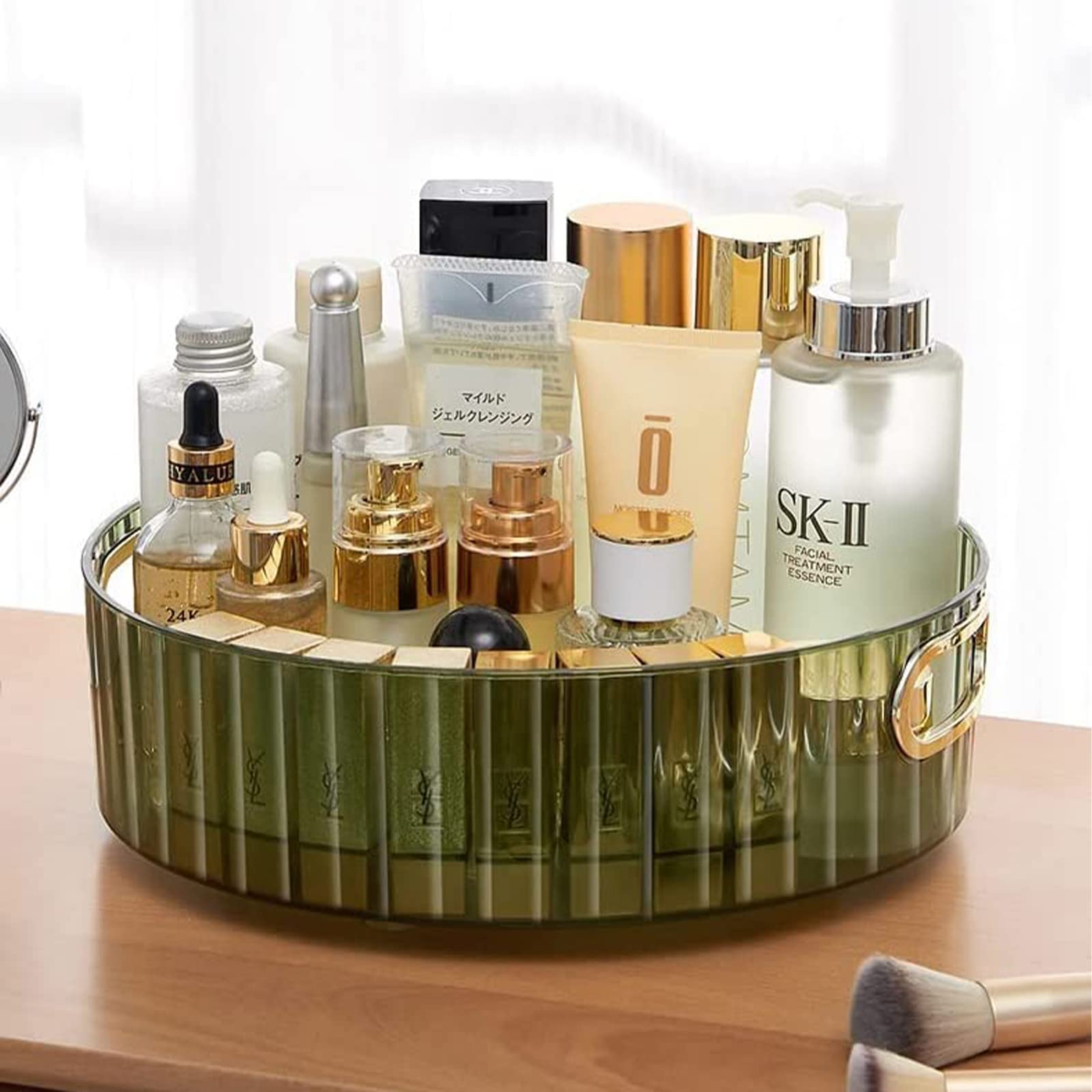 360 ° Rotating Perfume Tray, Kitchen Spice Rack Turntable, Acrylic Round Makeup Display Case, Makeup Countertop Organizer and Storage for Kitchen, Bathroom, Bedroom, Living Room (C)