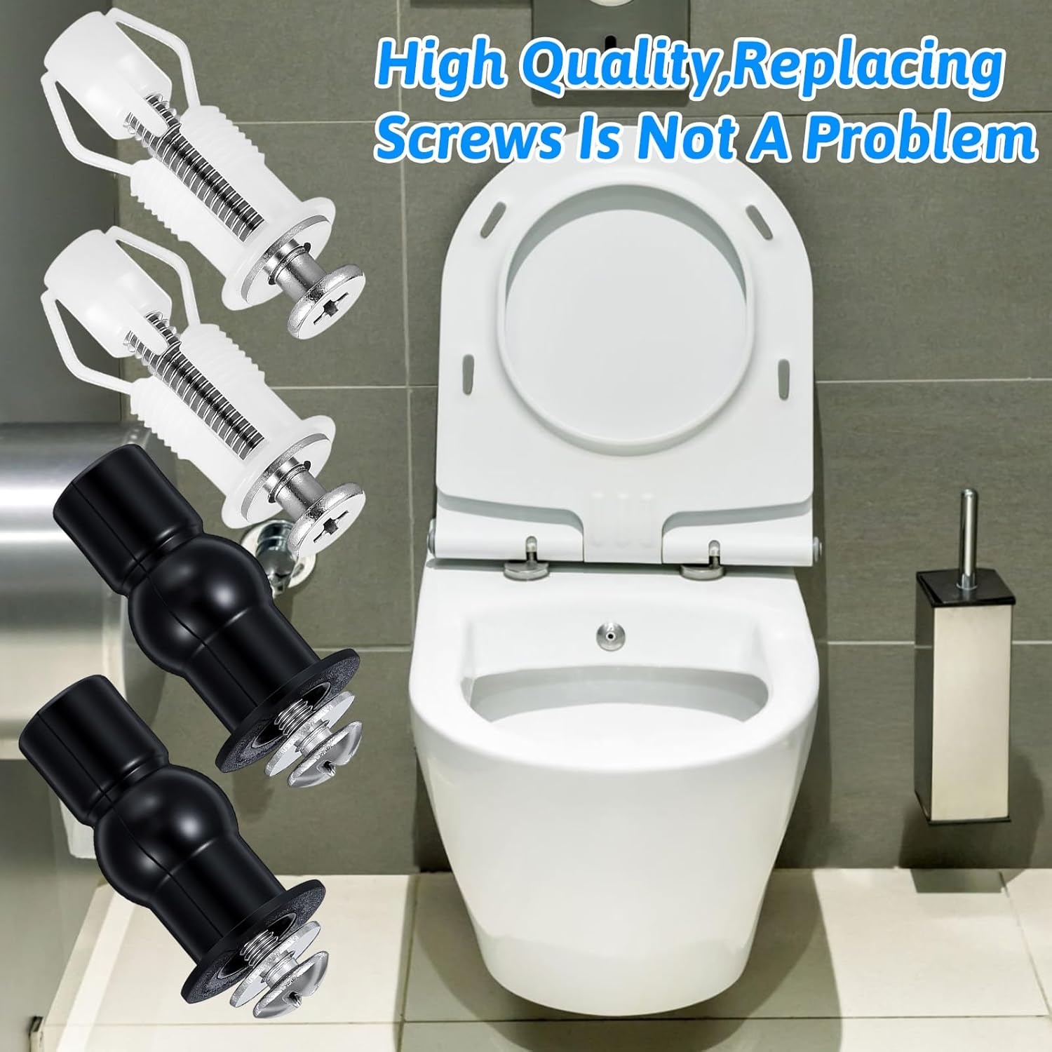 4 PCS Toilet Seat Screws Replacement Kit, Stainless Steel Toilet Seat Bolts with Expanding Rubber Nuts Universal Toilets Seats Hardware for Most Top Mount Toilets Seats Tightening Kit Replacement