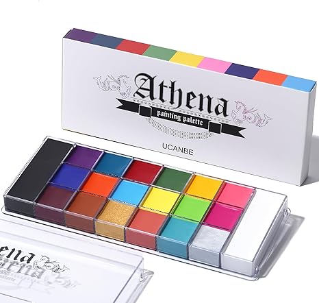 UCANBE Athena Face Body Paint Oil Palette, 20 Colors Large Black White Professional Flash Tattoo Halloween SFX Party Artist Costume Festival Stage Cosplay Full Size Makeup Painting Kit 168g