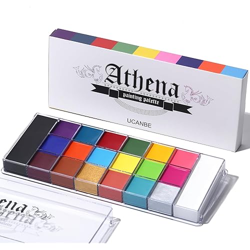 UCANBE Athena Face Body Paint Oil Palette, 20 Colors Large Black White Professional Flash Tattoo Halloween SFX Party Artist Costume Festival Stage Cosplay Full Size Makeup Painting Kit 168g