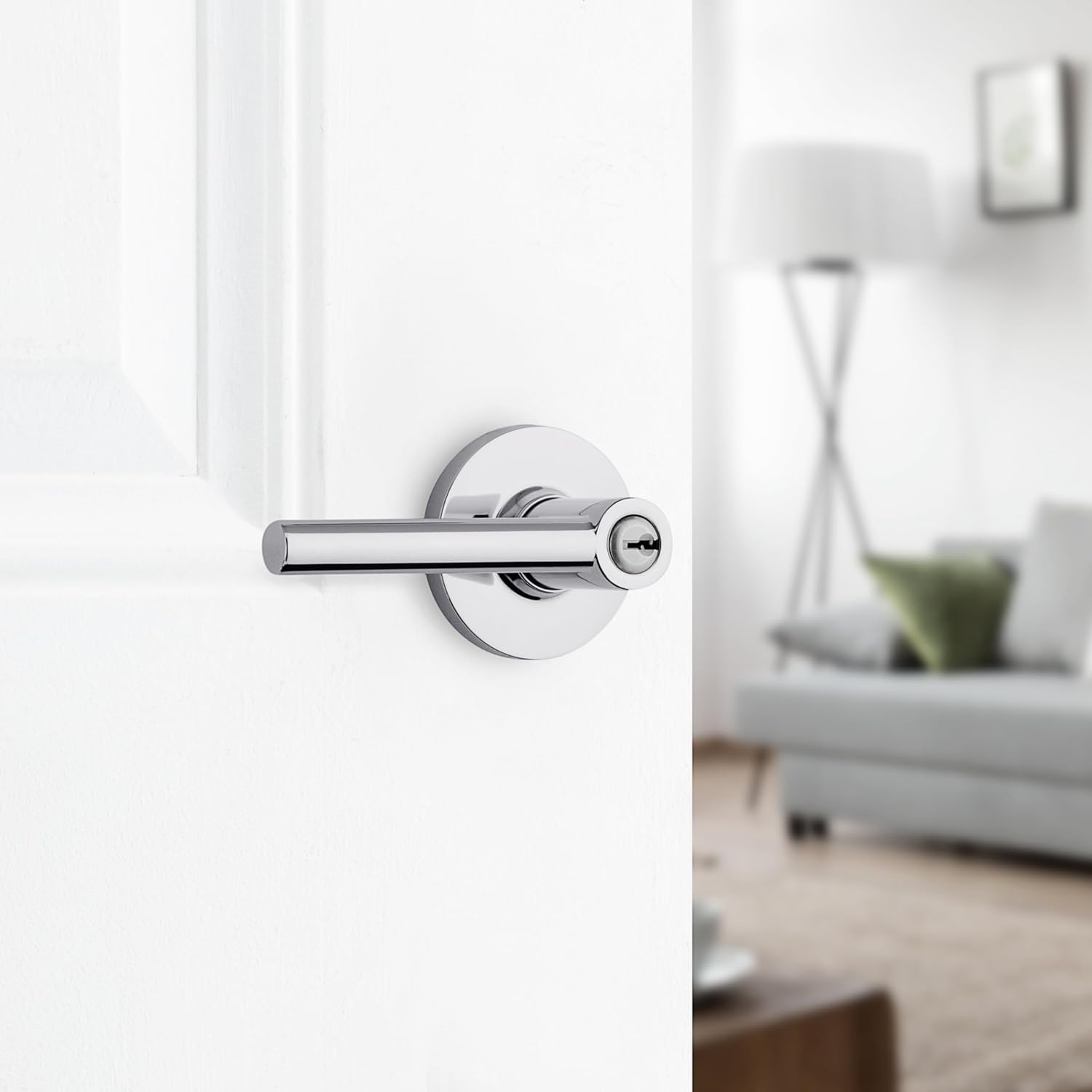 Safe Lock - Reminy Lever, Entry Door with Lock and Key, Polished Chrome Finish