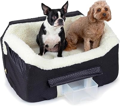 Snoozer Lookout II Car Seat with Storage Tray - Dog Car Seats for Medium Dogs, Booster Bed for Medium Sized Pets Up to 34 Lbs, Elevated, Washable - Large, Black Diamond | Dog booster car seat, Helps alleviate travel sickness & fear, Storage tray, Removable washable cover, Great for 2 small pets