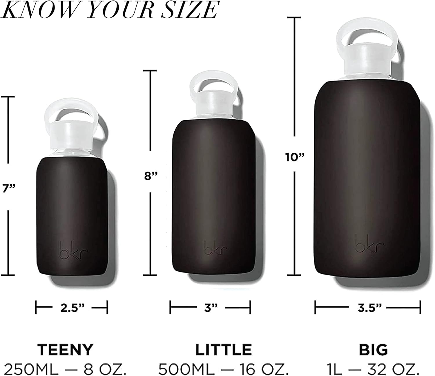 bkr - Little Smooth - Reusable Glass Water Bottle - 16oz - Fits in Cup Holder - Leakproof, Travel Friendly - BPA Free, Dishwasher Safe - Removable Silicone Sleeve & Carrying Loop