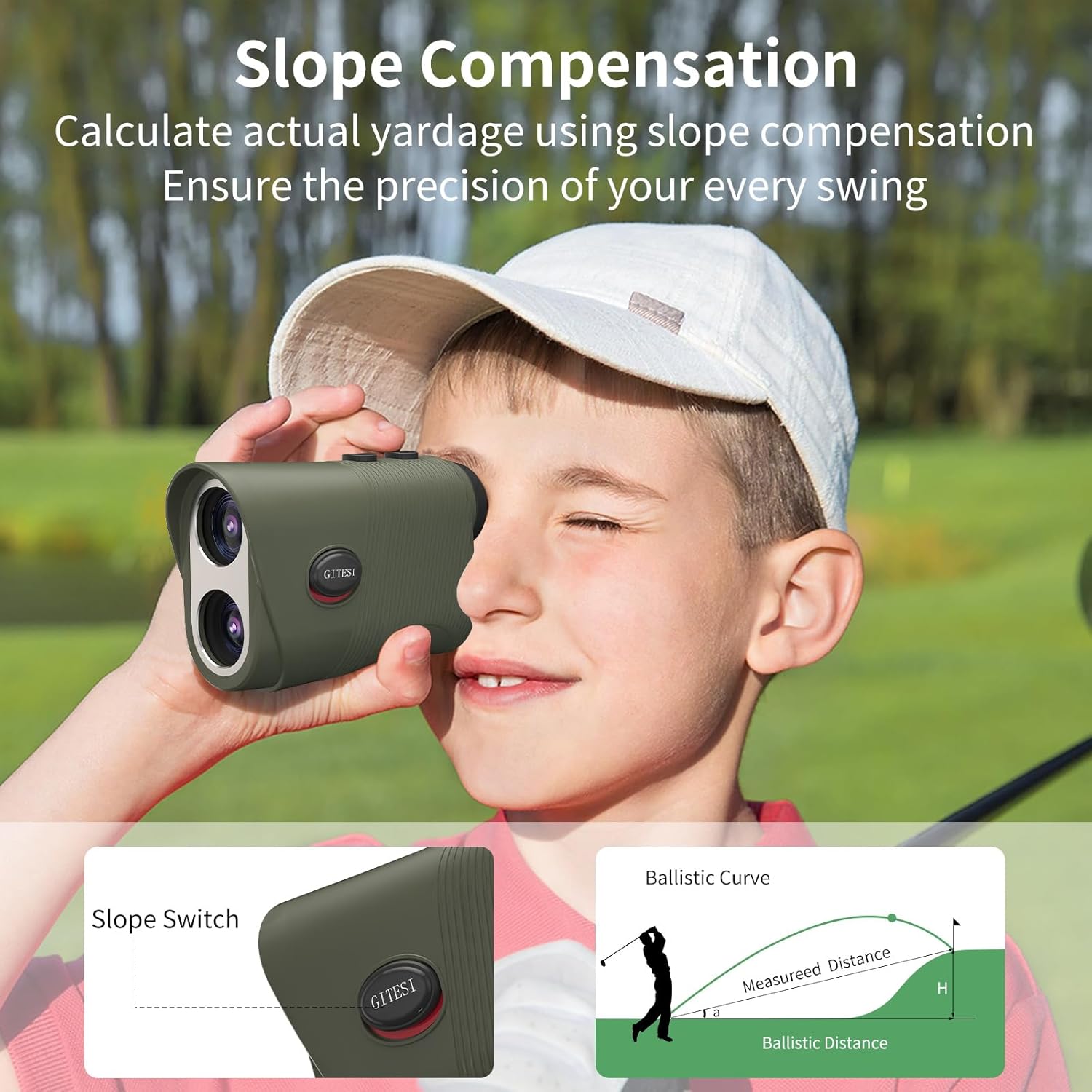 Golf Rangefinder with Slope, 1200 Yards Laser Rangefinder, 7X Magnification, Rechargeable, Flag Pole Locking Vibration, Integrated Magnet, Golf Accessories for Men & Women