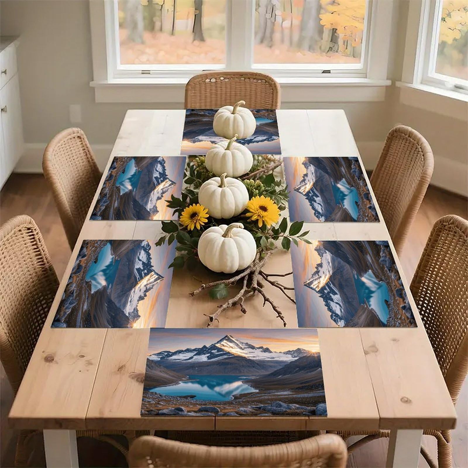 Sunrise Mountain Placemats Wipeable Heat Resistant Table Mats Washable Flax Place Mats Elegant Cloth Non-Slip Placemat for Kitchen Dinning Party Table Decor 12 * 18 in