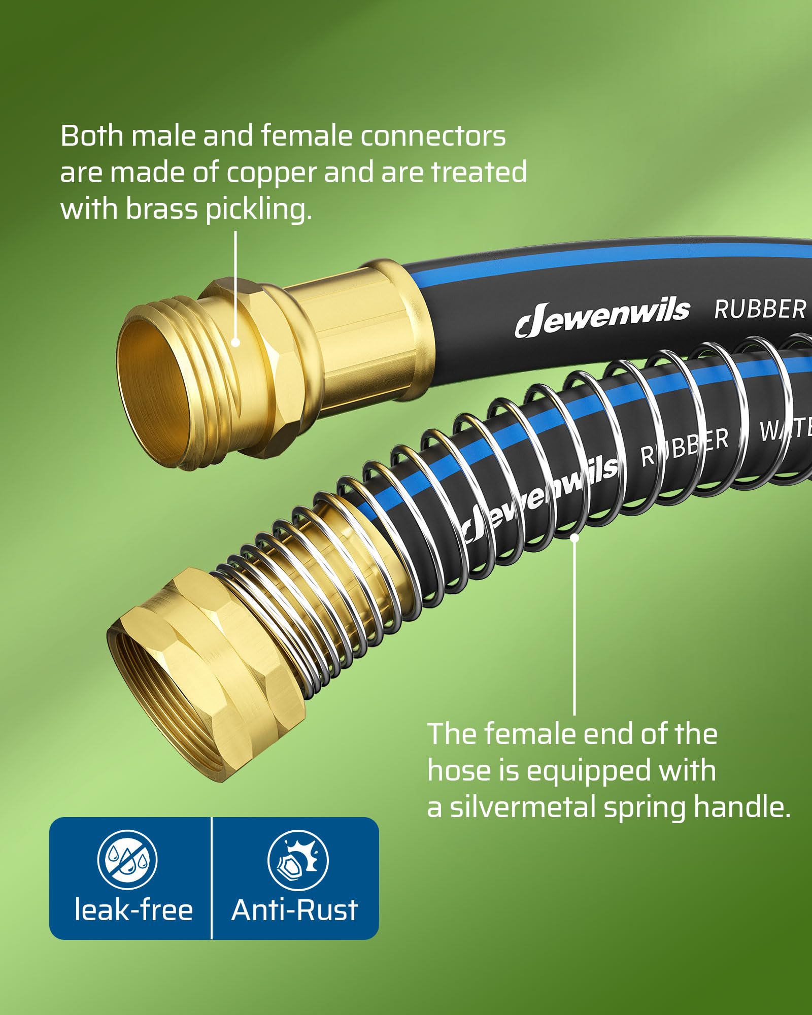 DEWENWILS Tubo da giardino resistente da 1,5 cm x 2,5 m, funzionamento 300 psi e scoppio da 1000 psi, raccordi in ottone massiccio da 3/4", acqua calda/fredda, costruzione a 5 strati, tubo in gomma