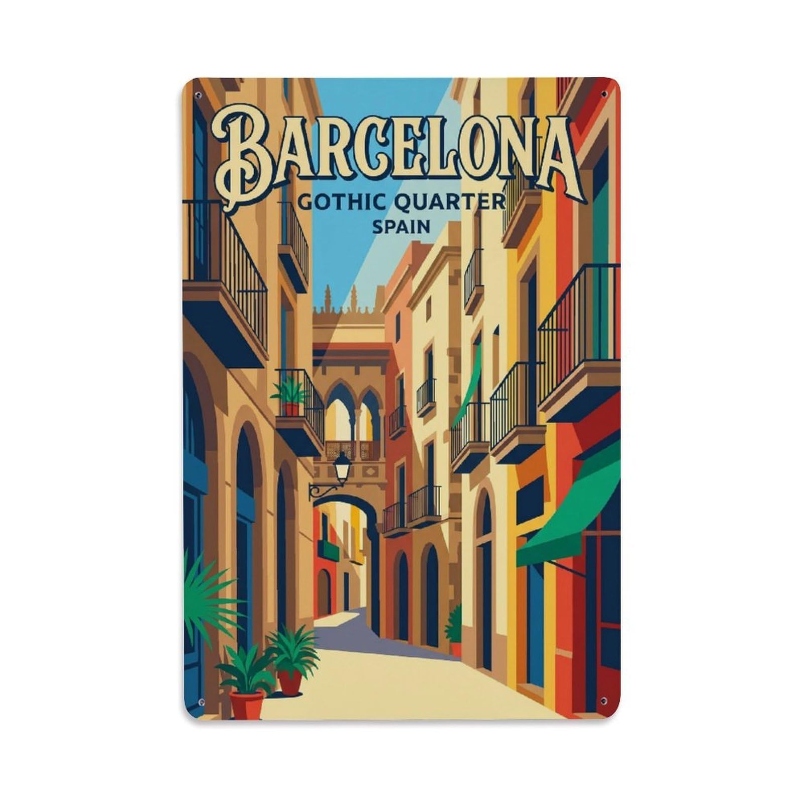 Vintage Travel Quarter Spain Gothic Metal Tin Sign