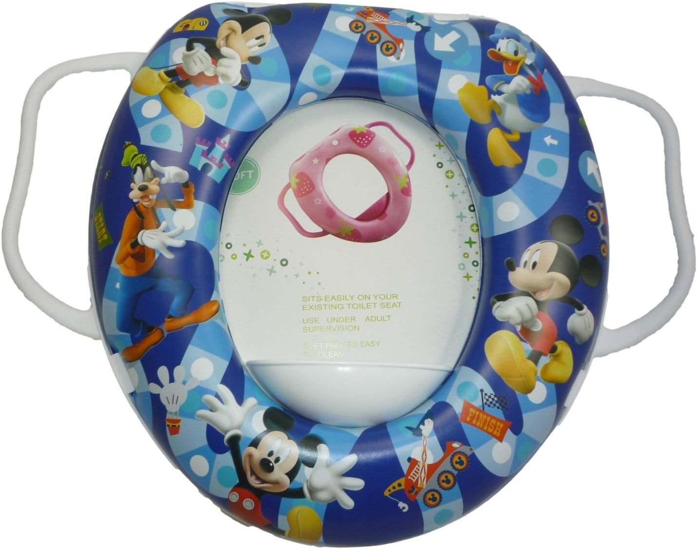 TechnoTecยฎ Baby Kid Soft Padded Potty Training Toilet Seat With Handles, Luxury High Quality Suitable for standard oval toilet seats with hole measure around 27cmX21Cm (Mickey Mouse)