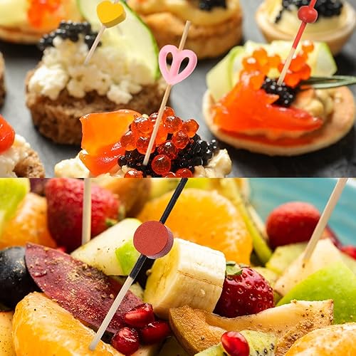 Miniatura 7 de uxcell Palillos de dientes de cóctel, 100 piezas de 4.72 pulgadas de bambú rojo plano redondo largo palo de fruta decorativo de cóctel pinchos