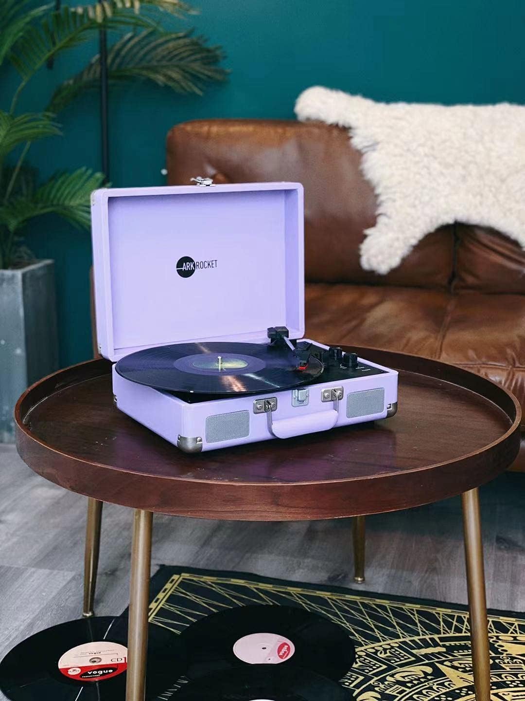 Arkrocket Curiosity Bluetooth Turntable Retro Suitcase 3-Speed Record Player with Built-in Speakers (Lavender)