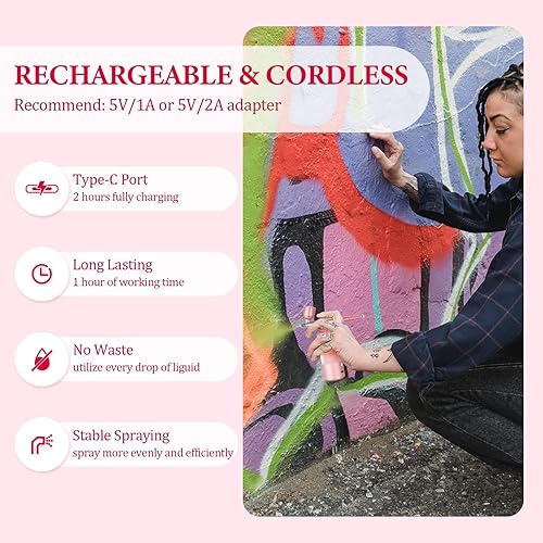 Miniatura 4 de Kit de aerógrafo con compresor, aerógrafo de mano recargable, cepillo de aire inalámbrico profesional inalámbrico portátil para arte de uñas,