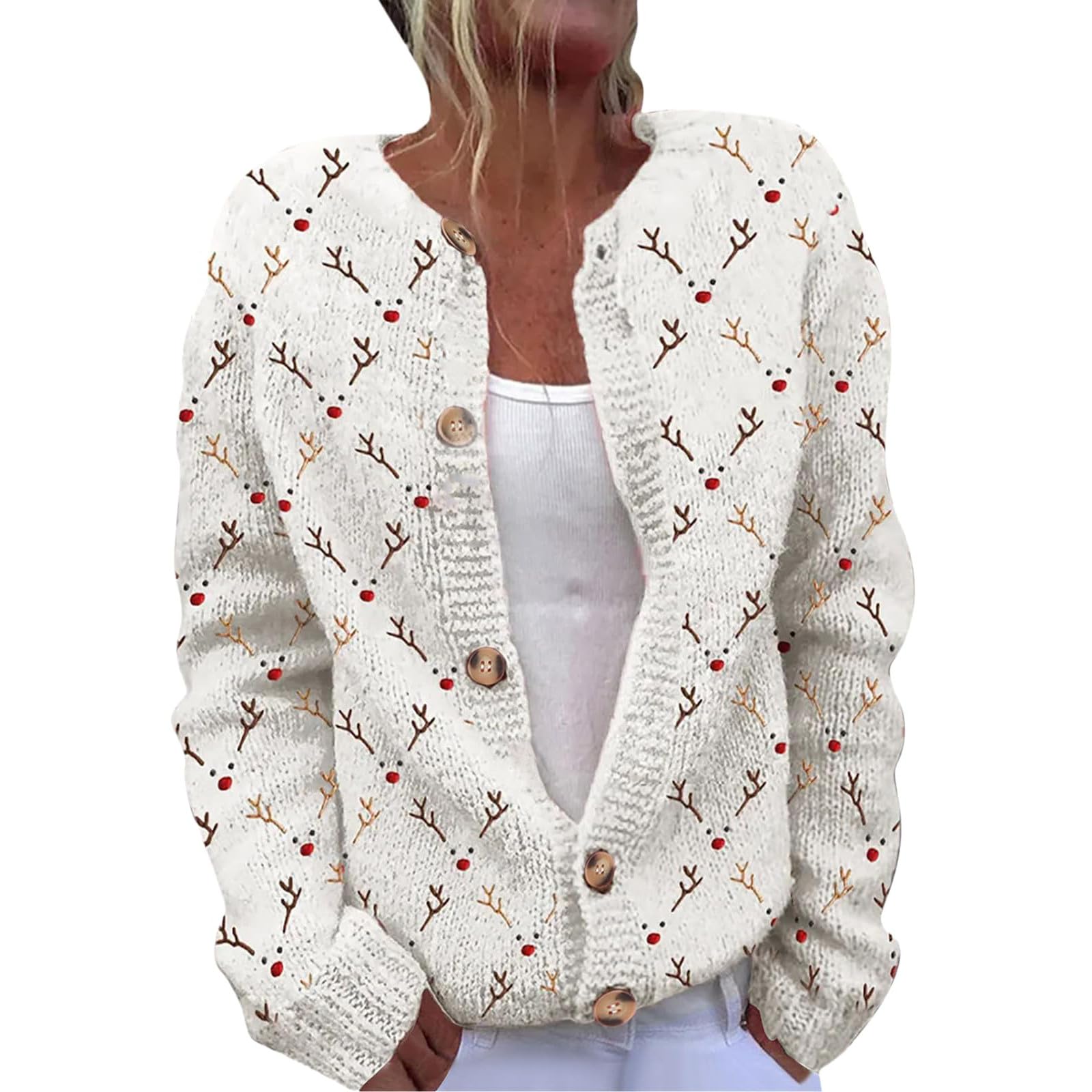 Christmas Cardigan for Women Graphic Plus Size Cardigan Button Up Loose Fit Knit Sweater Winter Warm Womens Cardigans