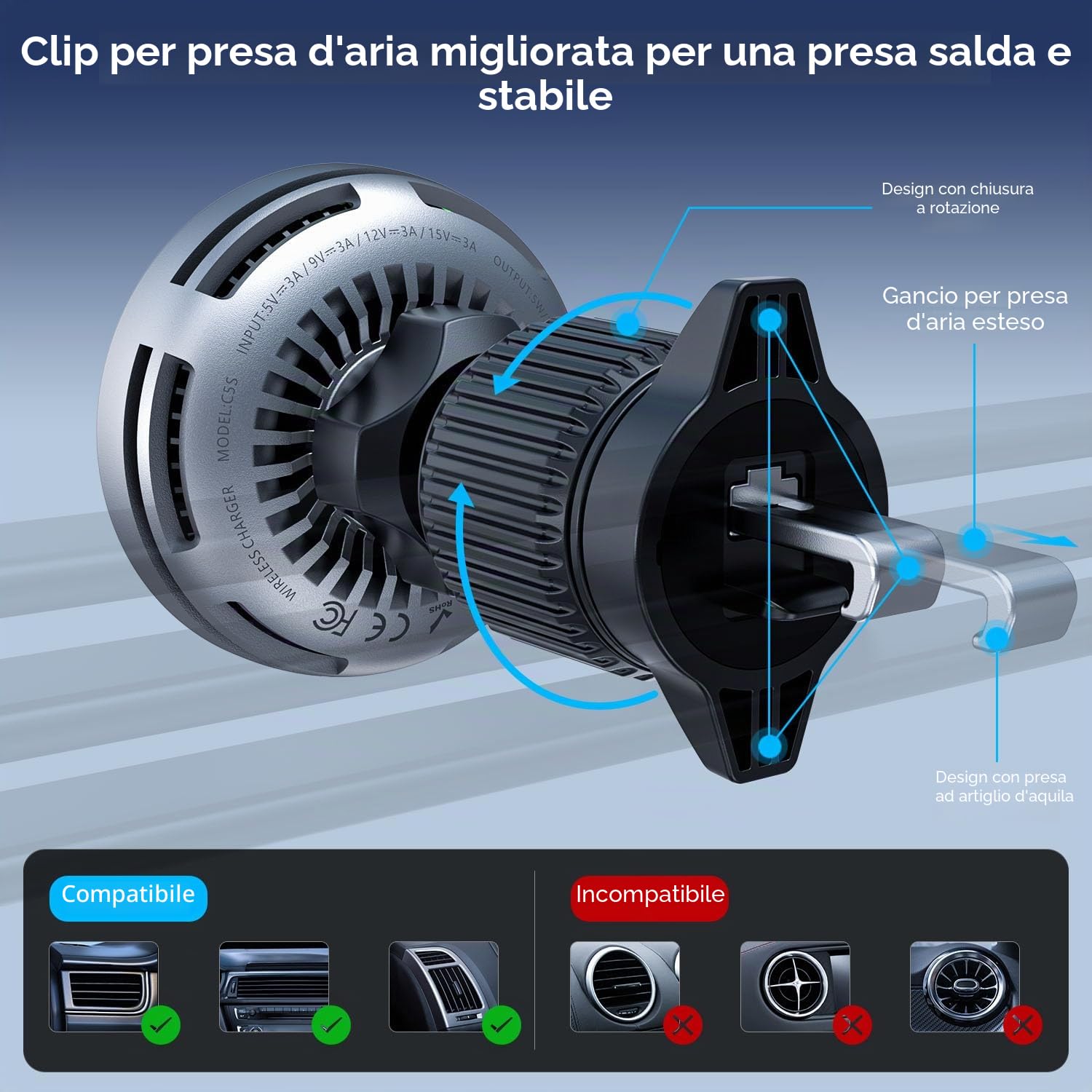 polmxs - Caricatore magnetico wireless da auto da 25 W con ventola di raffreddamento, per caricatore MagSafe, griglia di ventilazione, supporto per telefono, incluso caricabatterie da auto da 45 W