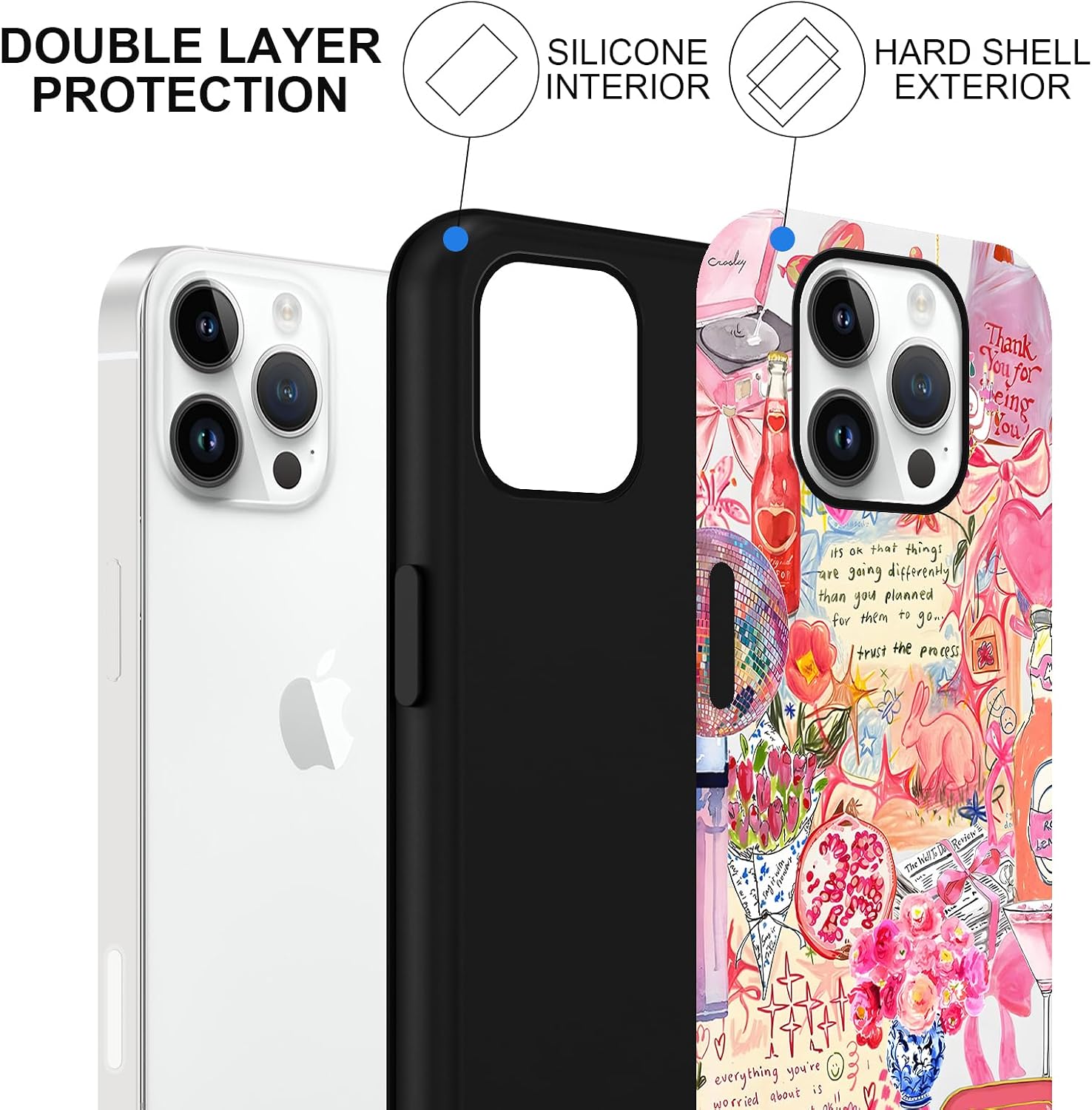 Case Compatible with iPhone 14 Pro 6.1", Pink Cute Bows Coquette Aesthetic Art Preppy Collage Phone Case, Protective Scratch Resistant Hybrid 2-Layer Hard Shell for Girl Women image 2
