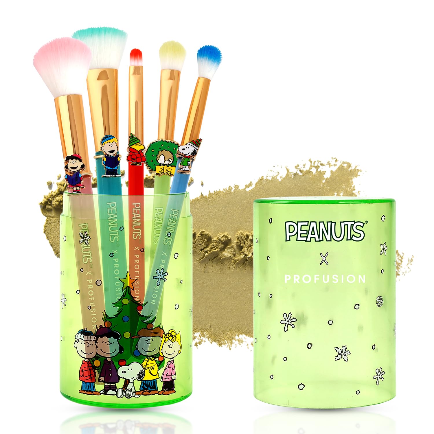 Profusion Cosmetics Peanuts Merry And Bright Brush Set with Case, Fluffy Makeup Brushes for Blending, Shading, and Blush, Achieve Holiday Beauty
